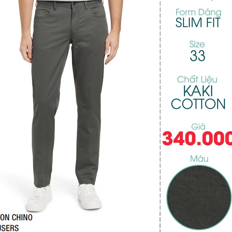 Quần Kaki Nam Slim Fit Màu Xám Rêu - FO76 SHOP Kho Hàng Xuất Dư