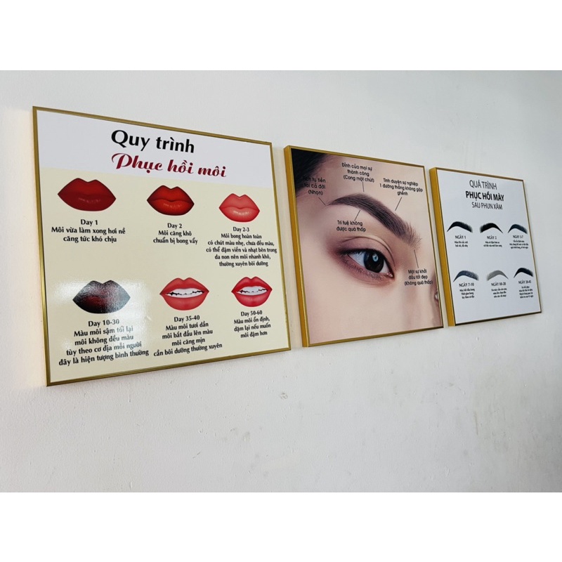 BỘ 3 KHUNG TRANH QUY TRÌNH MÀY MÔI SAU PHUN XĂM TRANH TRÍ TIỆM PHUN XĂM