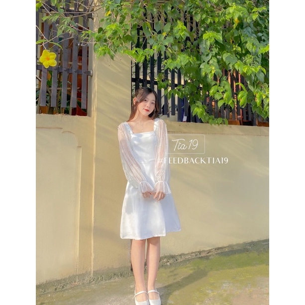 Váy trắng đính ngọc dài tay - Đầm dự tiệc dáng xoè ulzzang (Ảnh thật)  cách tiểu thư dự tiệc . | WebRaoVat - webraovat.net.vn