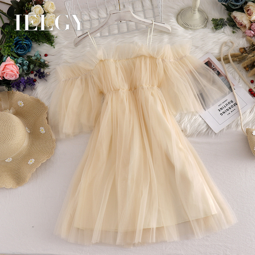 IELGY Váy dây phối lưới thời trang sang trọng cho nữ