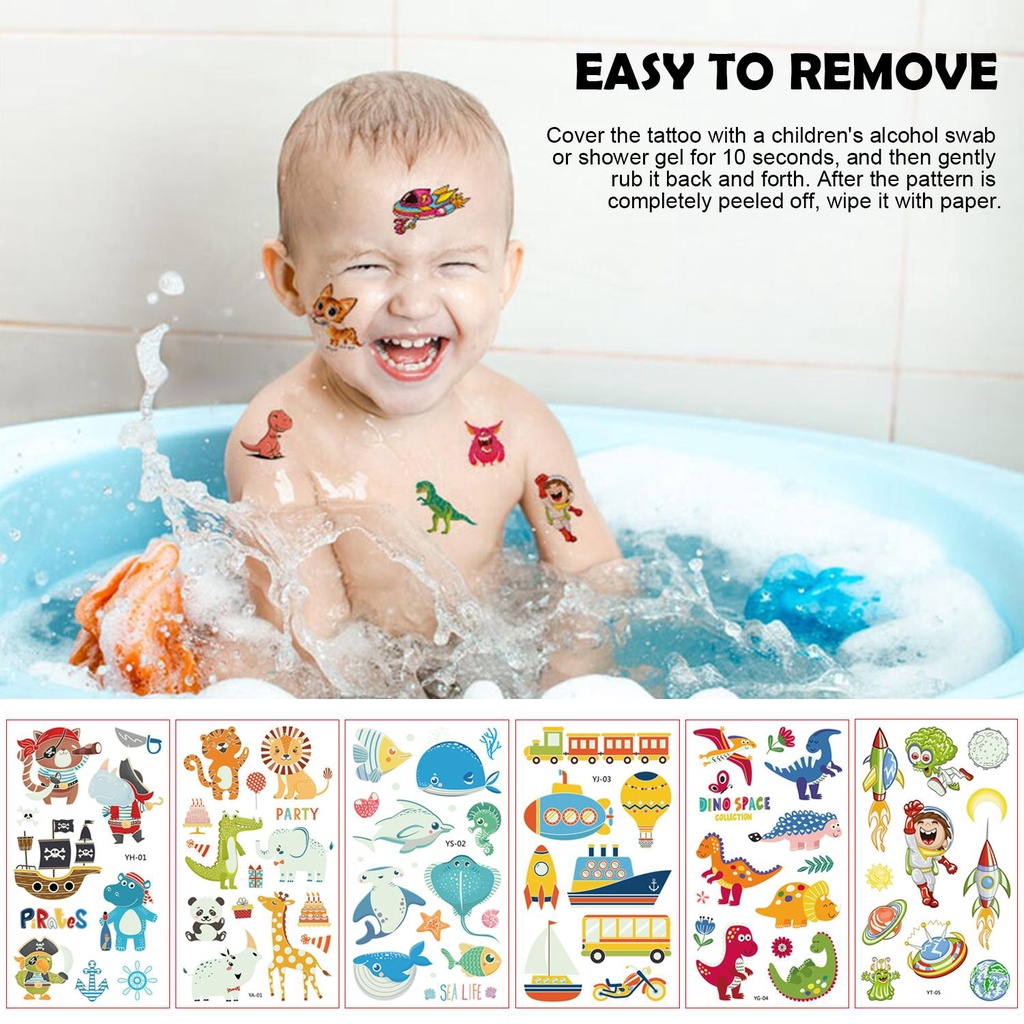 Set 5 Tấm Hình Xăm Dán Hình Khủng Long / Hải Tặc Màu Dạ Quang Cho Bé