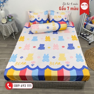 Bộ Ga Gối 4 Món Cotton Polly In Hình 3D, bộ chăn ga 4 món ,chăn ga giá rẻ drap bo chun in họa tiết H&T Chăn Ga Gối