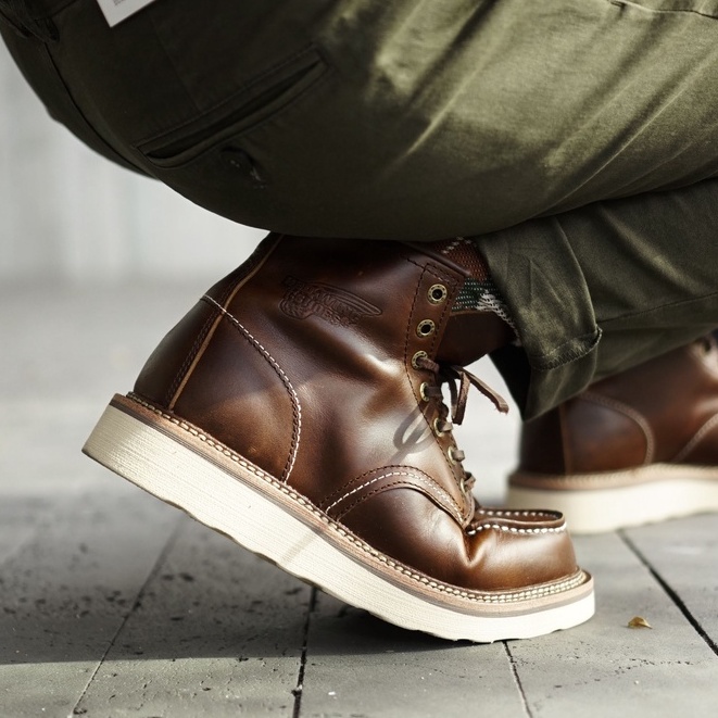 Giày boot nam cao cổ màu nâu REDWING 1907, giày da thật đế bánh mì tăng chiều cao TONKIN