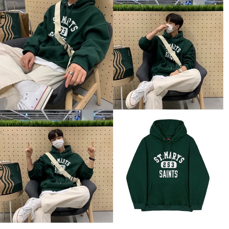 Áo hoodie  nỉ bông xanh rêu phù  số 23 hợp nam nữ mũ 2 lớp YNSHOP