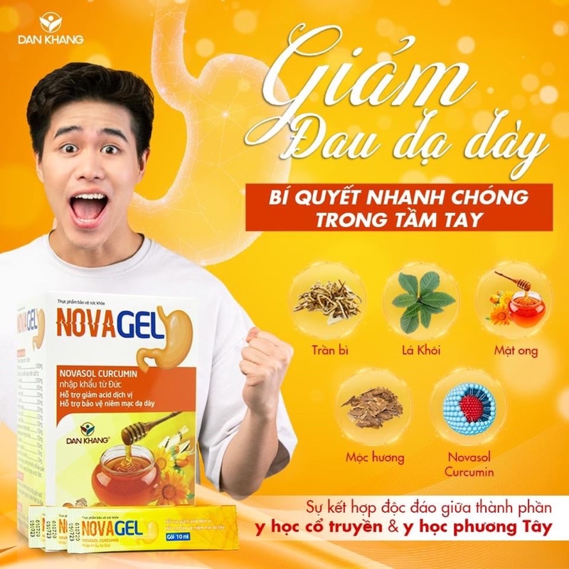 Hộp 20 Gói Uống Hỗ Trợ Giảm Đau Dạ Dày Tức Thì, Đau Rát Bao Tử Novagel Dan Khang - Hộp 20 gói x 10ml