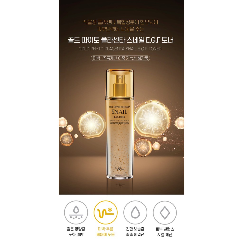 (Tặng bông tẩy trang )Nước hoa hồng Pretty Skin  Gold Phyto Placenta Snail E.G.F. Toner