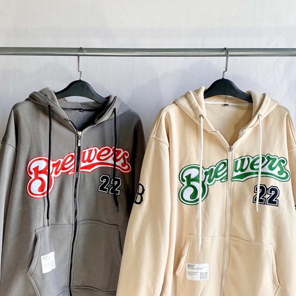 Áo khoác tay dài form rộng thêu chữ Brewers Tanazi Closet