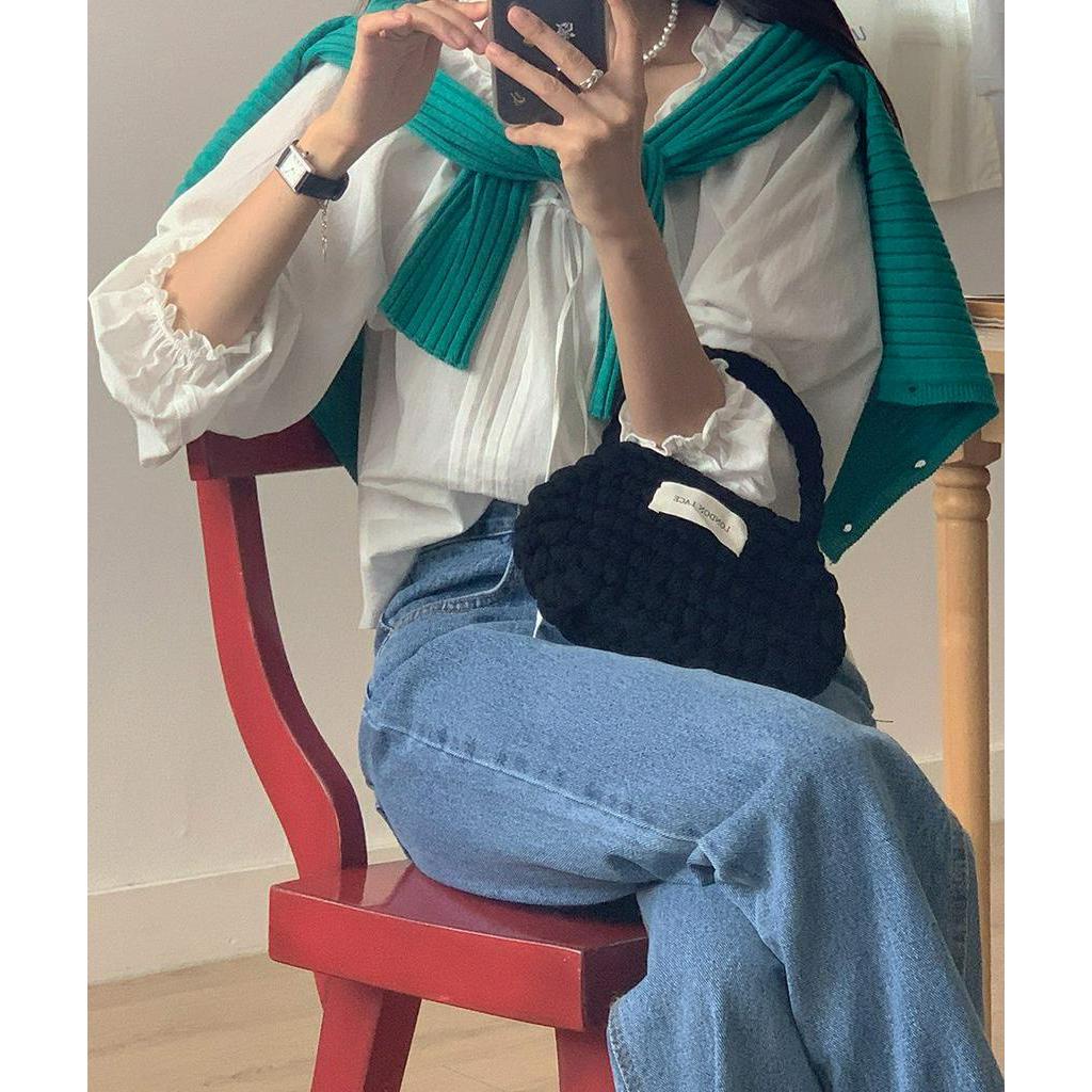 Áo Kiểu Tay Dài Cổ Tròn Cột Dây Ngọt Ngào 55310