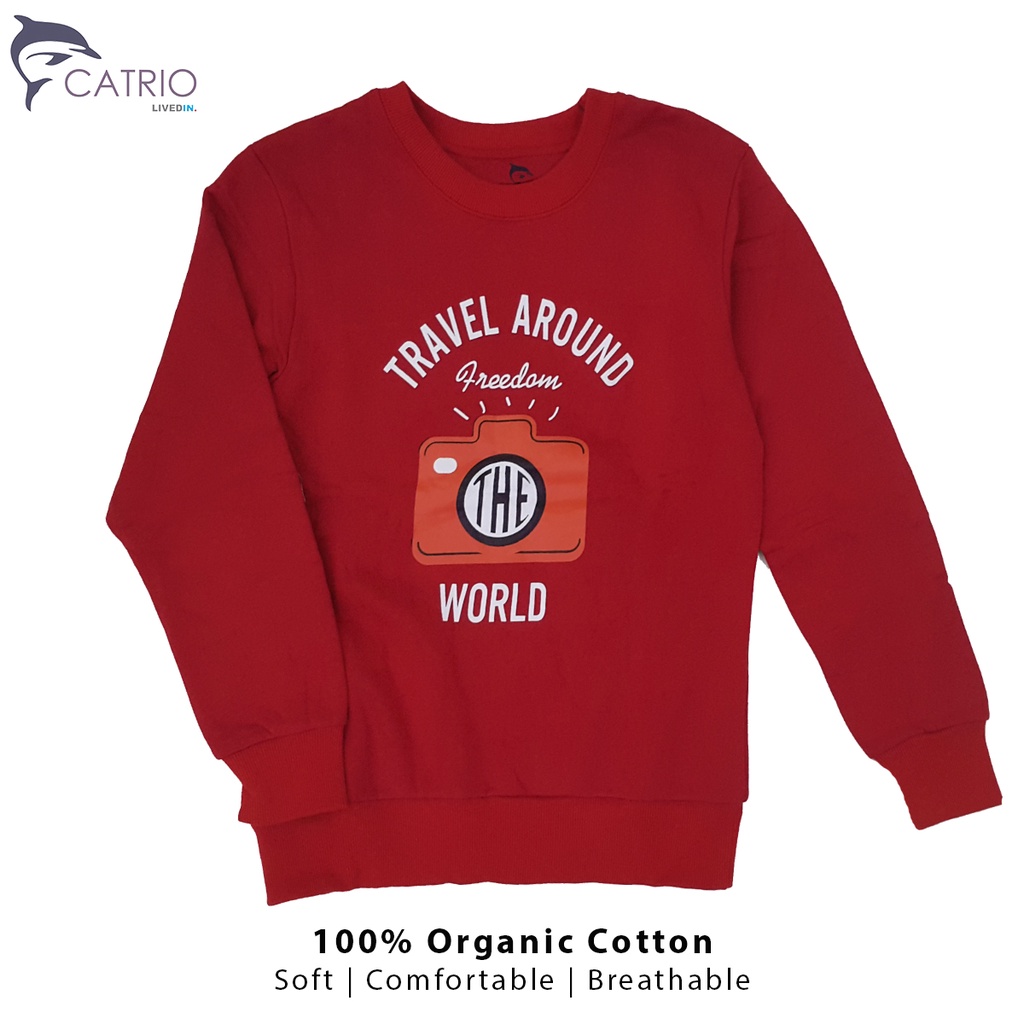 Áo nỉ cổ tròn bé trai dày dặn, ấm áp, 100% cotton cho bé 12-18 tuổi Catrio in Travel (máy ảnh)