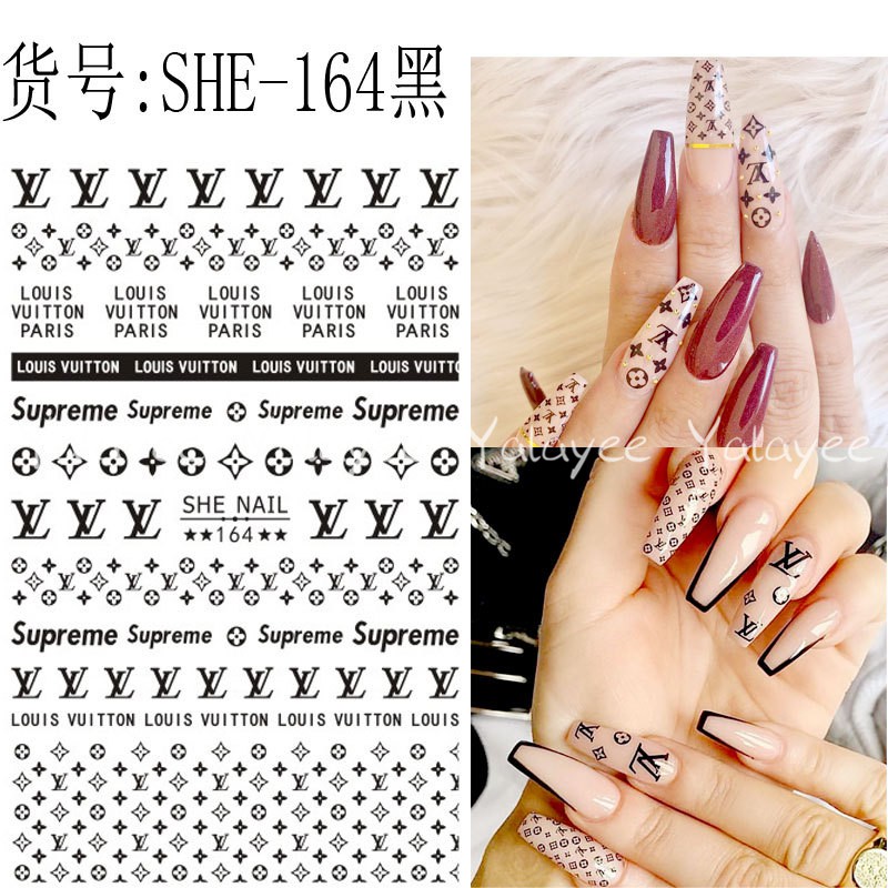 Miếng Dán Móng Tay Siêu Mỏng In Logo LV Dạ Quang Phong Cách Đường Phố Nhật Bản