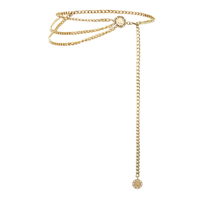 Thắt Lưng Dây Xích Kim Loại Phối Đồng Xu Cổ Điển Cho Nữ