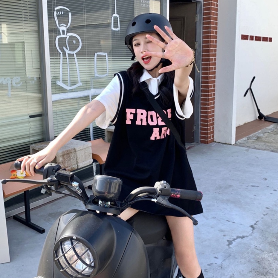 Đầm Thể Thao Ngắn Tay Dáng Rộng Có Cổ Thời Trang Hàn Quốc Cho Nữ