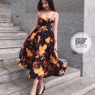 Đầm xòe 2 dây in hoa cực xinh