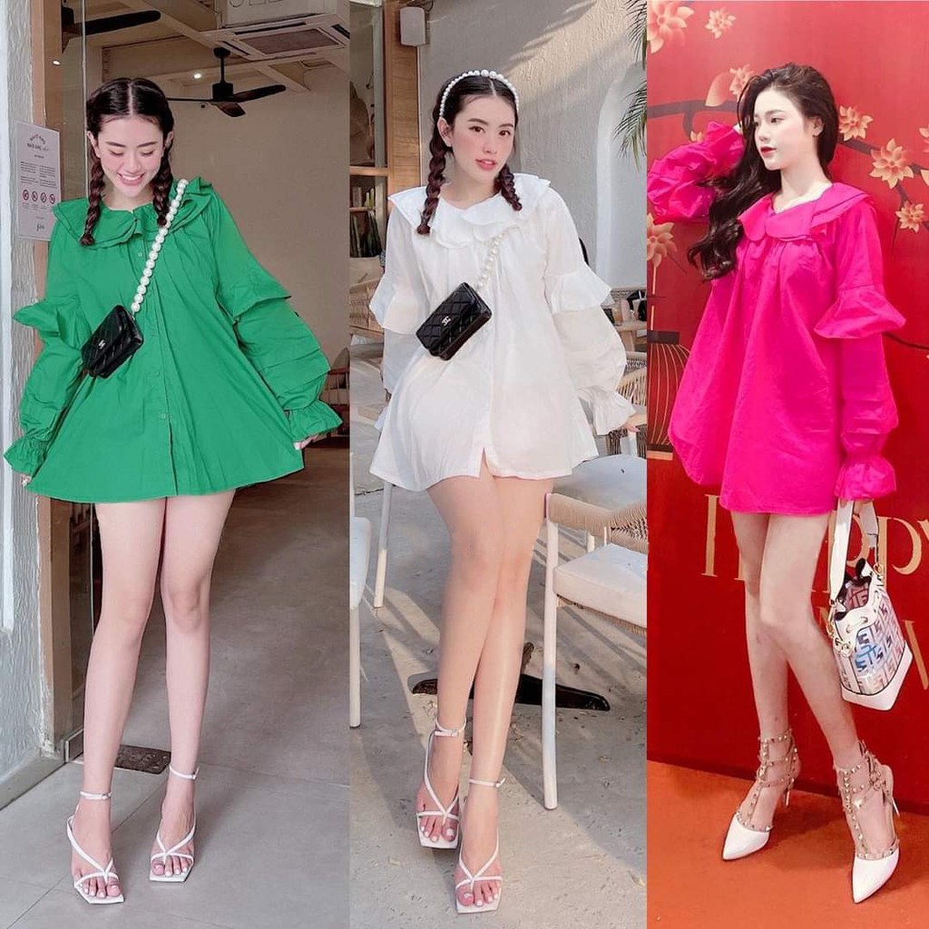 Áo Babydoll Nữ tay dài cổ bèo tầng AlvinStore thiết kế kiểu áo tiểu thư tay phồng bánh bèo 12001 | BigBuy360 - bigbuy360.vn