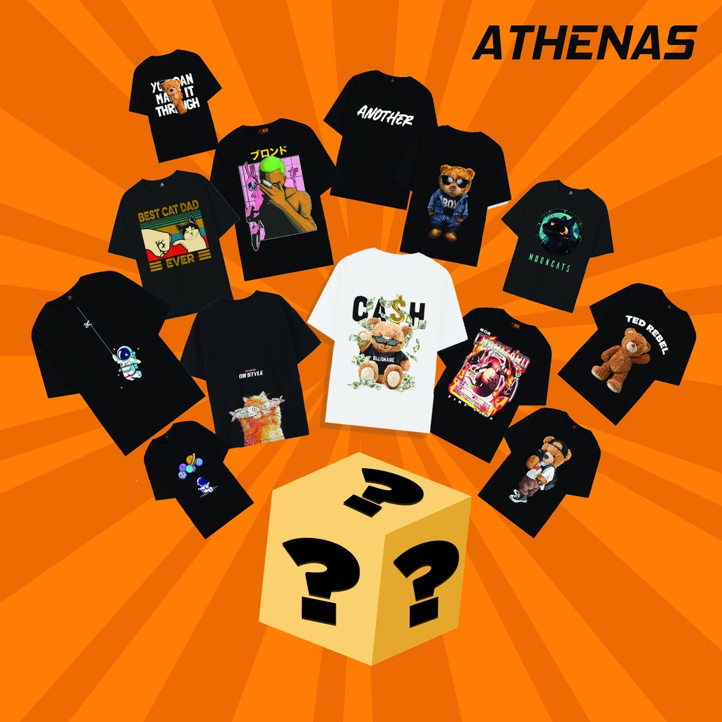 Athenas LuckyBox - Áo ThunRANDOM Mẫu Ngẫu Nhiên - Áo thun tay lỡ unisex nam nữ form rộng oversize chất liệu Cotton