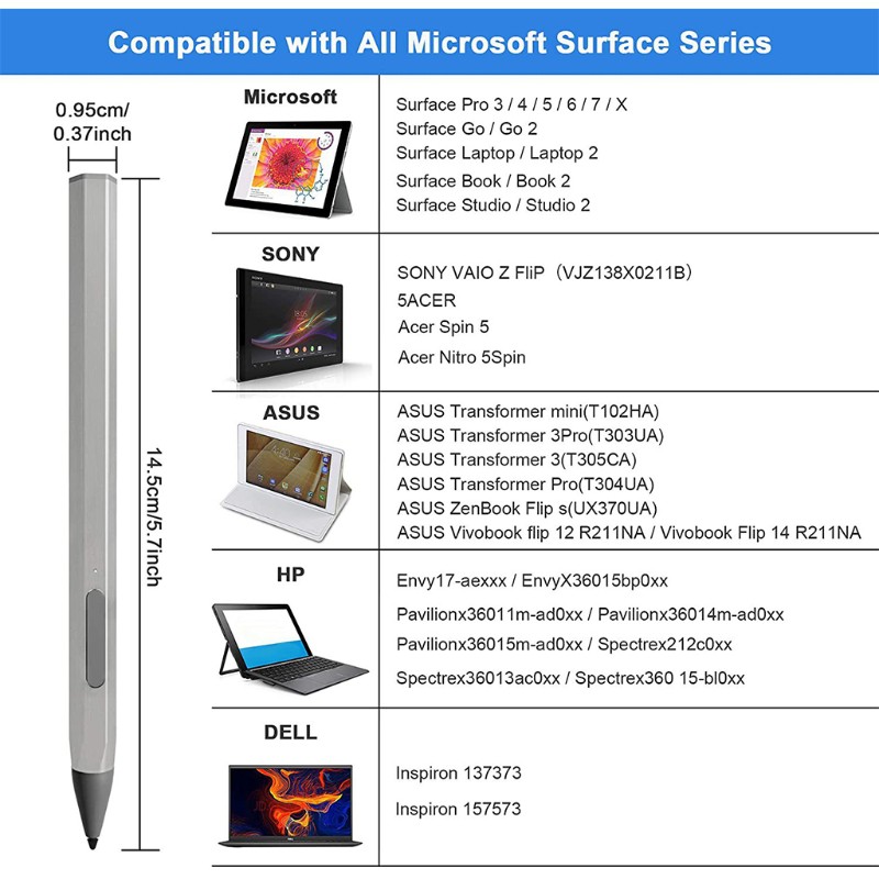Bút Cảm Ứng Từ Tính Cho Máy Tính Bảng Surface Pro5 6 7 X Book Go 4096