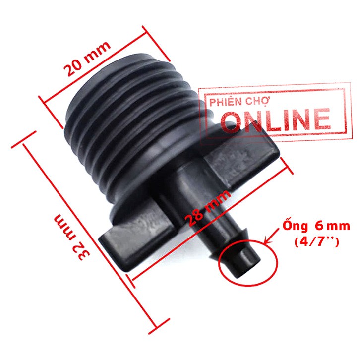 Khởi Thủy Ren Ngoài 20mm –Nối ống Pvc với ống mềm 4/7mm