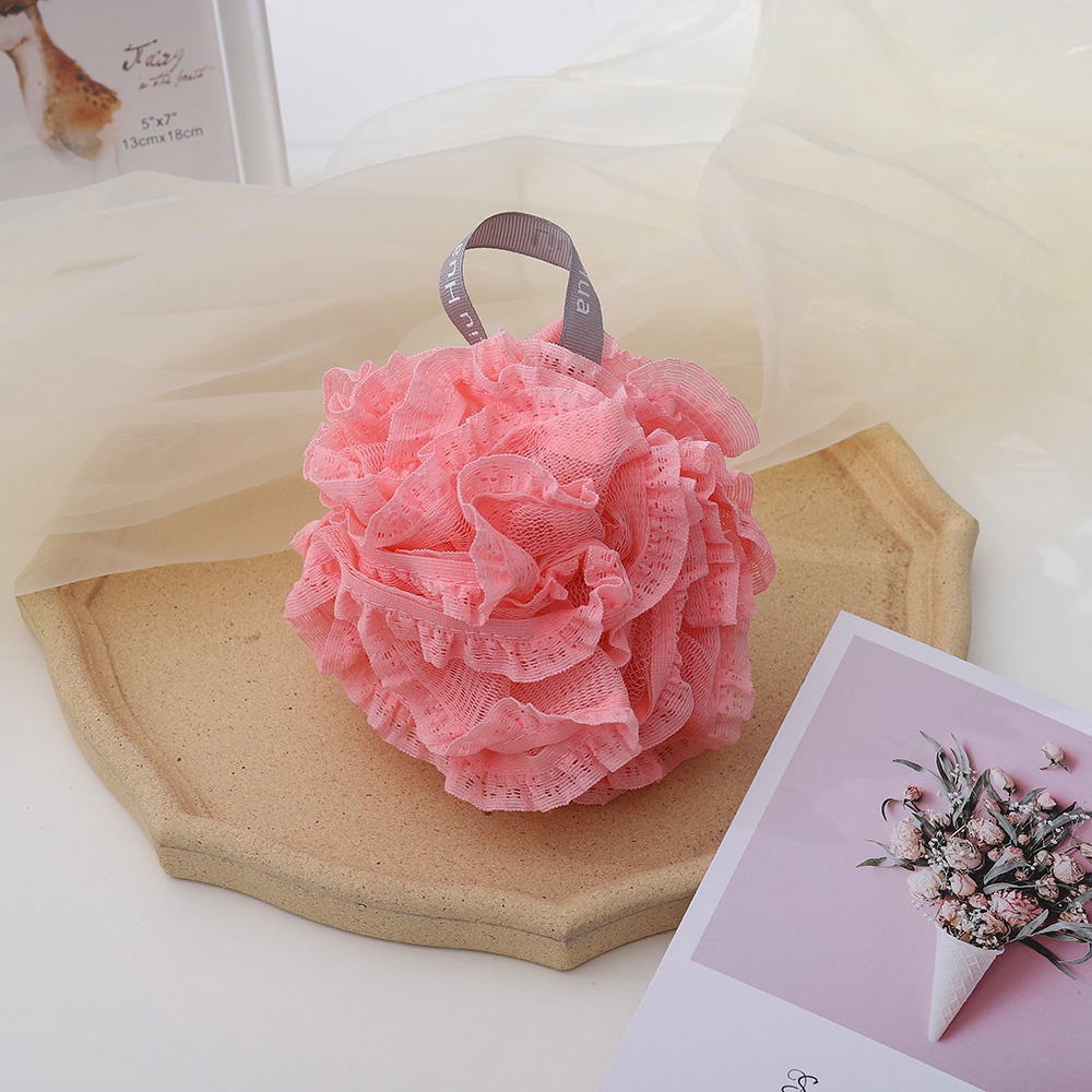 Bông Tắm Hai Lớp Mềm Mại Phối Ren Màu Trơn Kích Thước Lớn 12cm