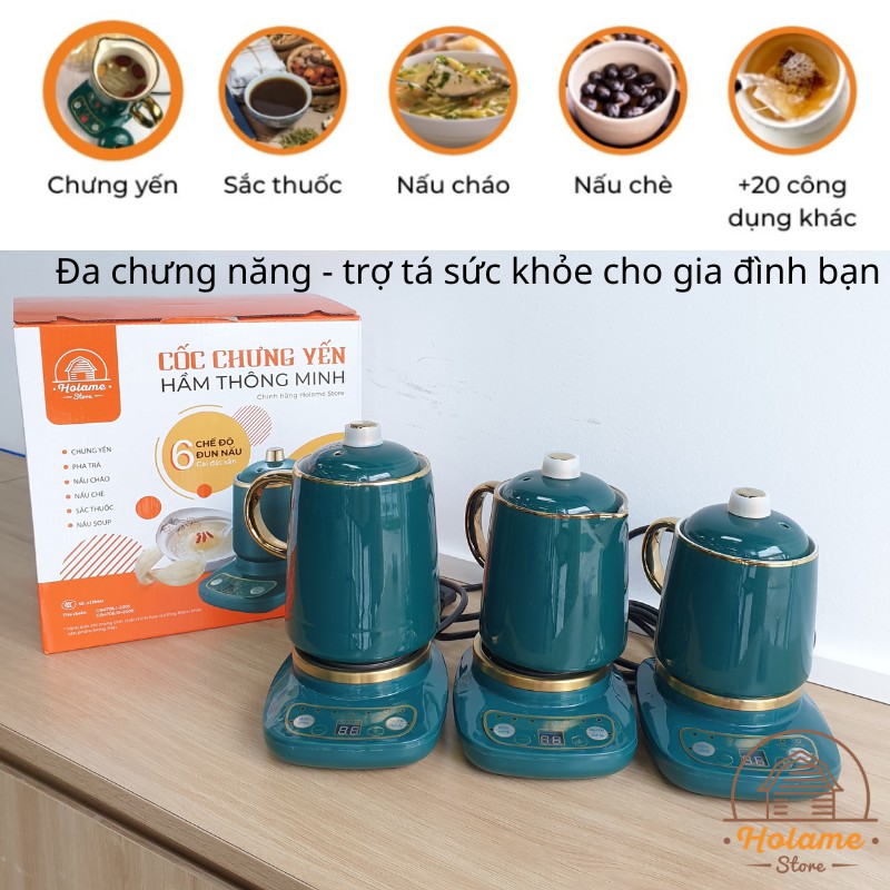 Cốc chưng yến, cốc hâm trà, hầm đa năng bằng sứ cao cấp màu xanh cổ vịt