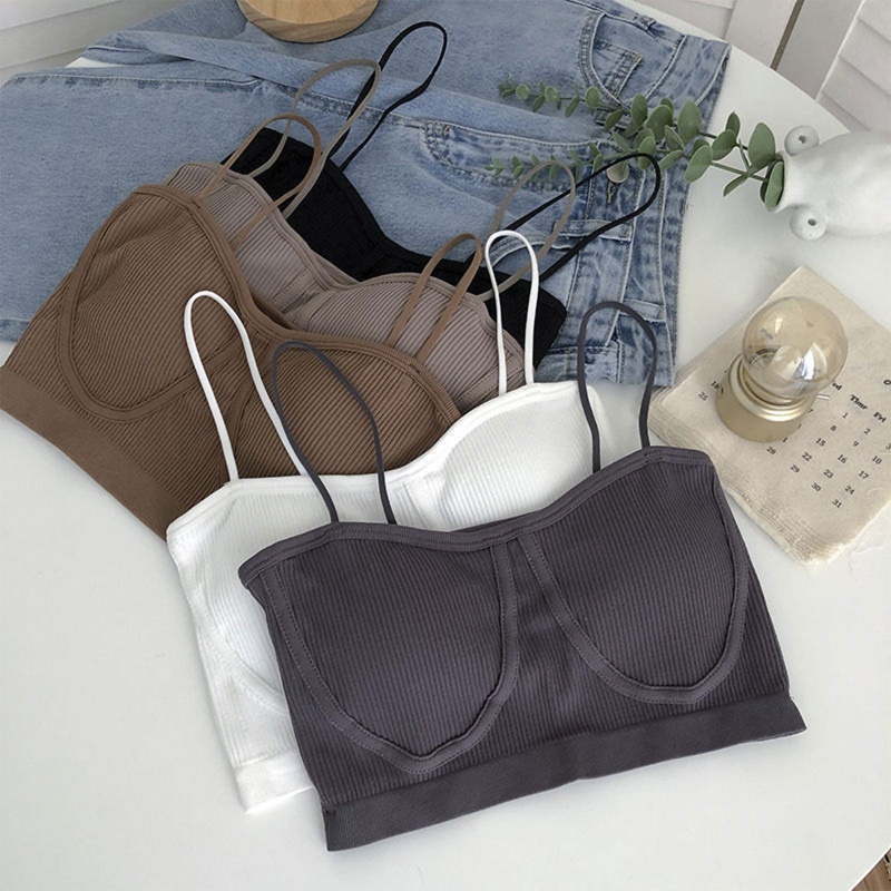 Áo Croptop Hai Dây Màu Sắc Trơn Có Mút Đệm Ngực Thời Trang Cho Nữ