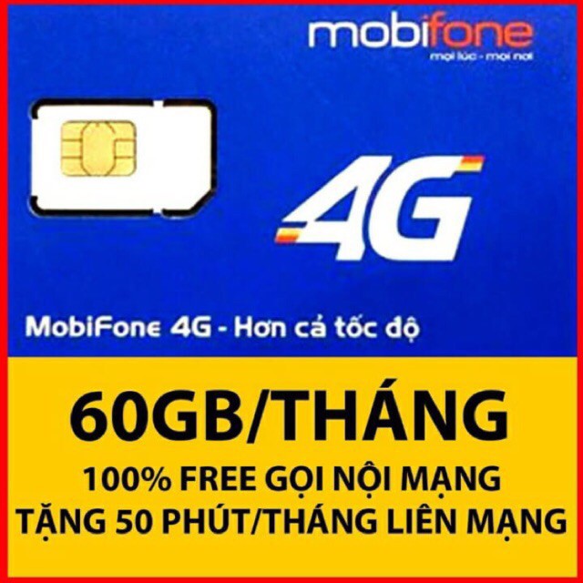Sim 4G C90 62Gb/1 tháng . Miễn phí gọi