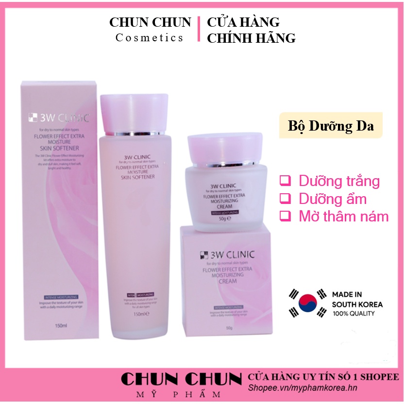 Bộ dưỡng trắng da dưỡng ẩm chiết xuất Hoa Hồng 3W Clinic Hàn Quốc Giúp cải thiện lão hóa, làm sạch sâu lỗ chân lông