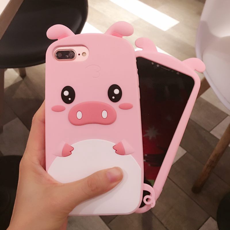 Ốp điện thoại cao su mềm họa tiết 3D heo dễ thương cho iPhone X 7 8 6 6s Plus