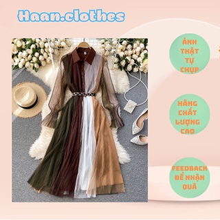 Đầm dáng suông mix nhiều màu mix lưới thắt dây eo đủ size siêu xinh