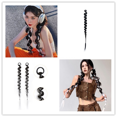 Set 2 Bím Tóc Giả 70CM Y2k Phong Cách Punk Cho Nữ