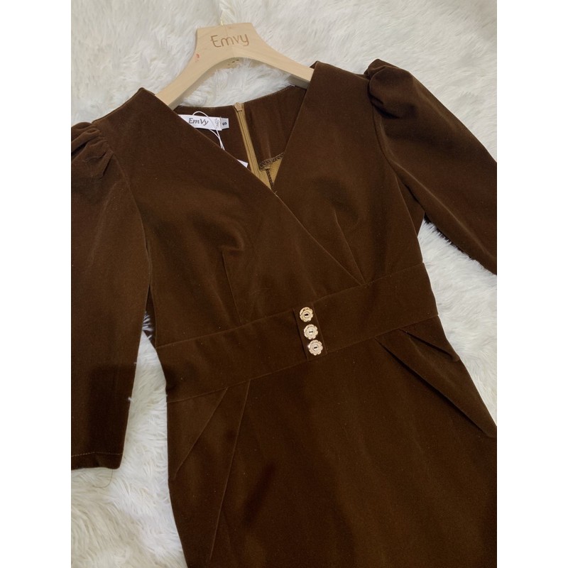 [Mã WASTGO hoàn 10% xu đơn 99k] Váy nhung Thiết kế cổ V tay bồng Emvy - V92 | BigBuy360 - bigbuy360.vn