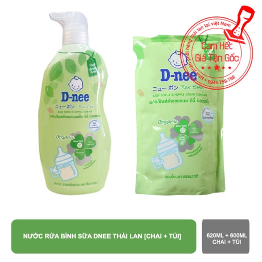 (MẪU MỚI) Nước Rửa Bình Sữa Organic Dnee Dạng Chai 620ml  Và Túi 600ml CHUẨN HÀNG THÁI