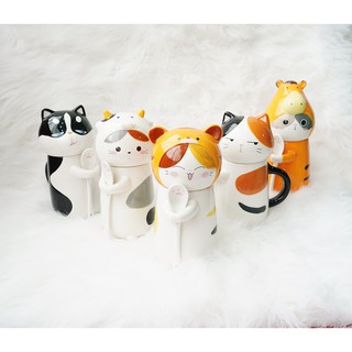 Cốc Chó Mèo Ôm Thìa Cute 450ml (Tặng Lót Cốc)