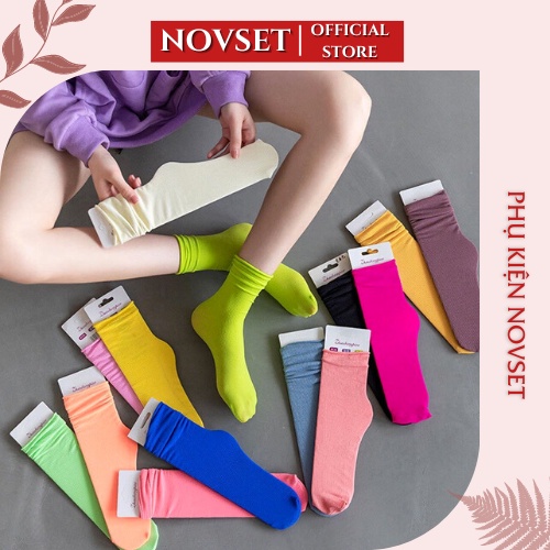 Tất nữ nhún cổ cao phong cách vintage hàn quốc nhiều màu Vớ nữ nhún cổ cao TẤT NHÚN S1 [ MÃ  A506 ]