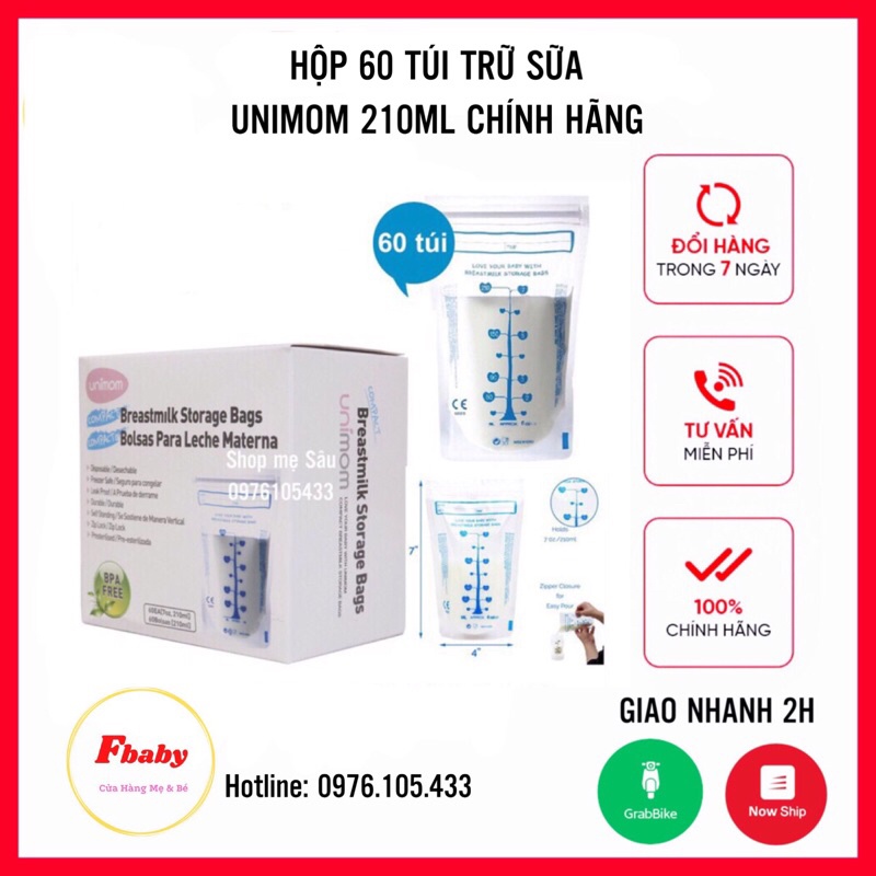 Hộp 60 túi trữ sữa Unimom compact 210ml Hàn Quốc ( Cam Kết Chính Hãng Unimom)