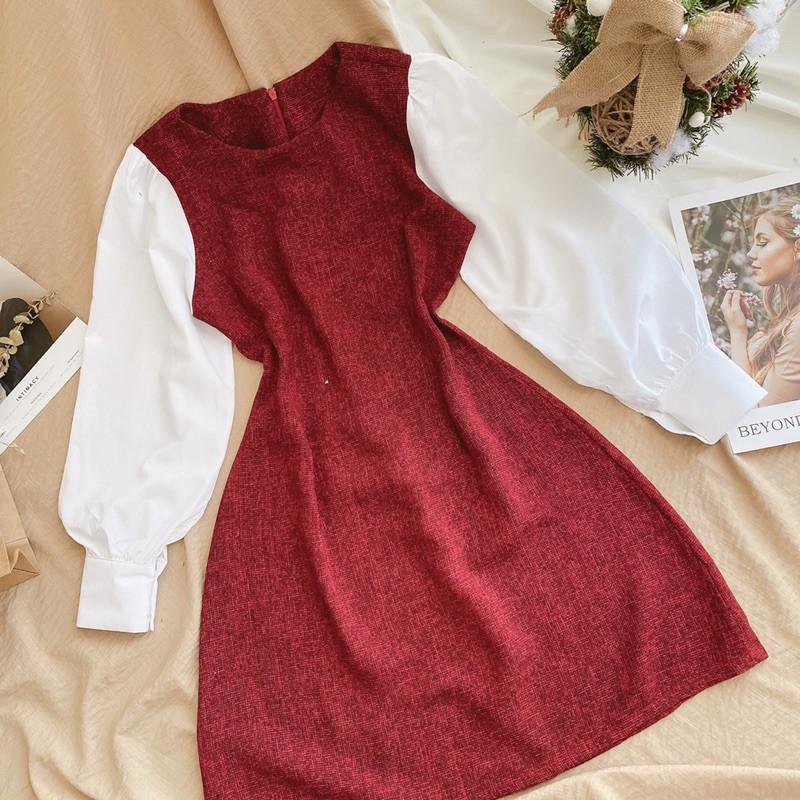 SIÊU XINH ĐẦM ĐỎ PHỐI TAY TRẮNG BAO ĐẸP | BigBuy360 - bigbuy360.vn