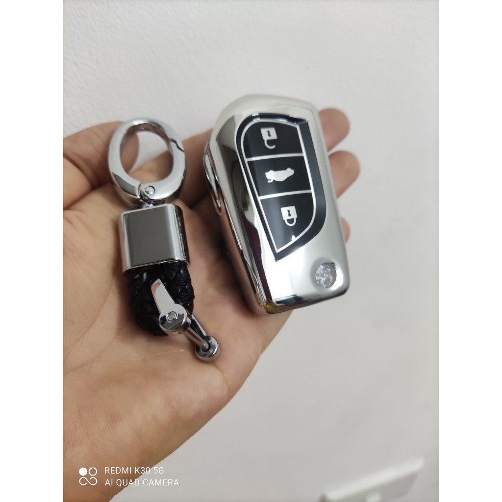 Ốp Chìa Khóa Silicon Tráng Gương Altis, Innova, Fortuner Chìa Gập - kèm móc treo