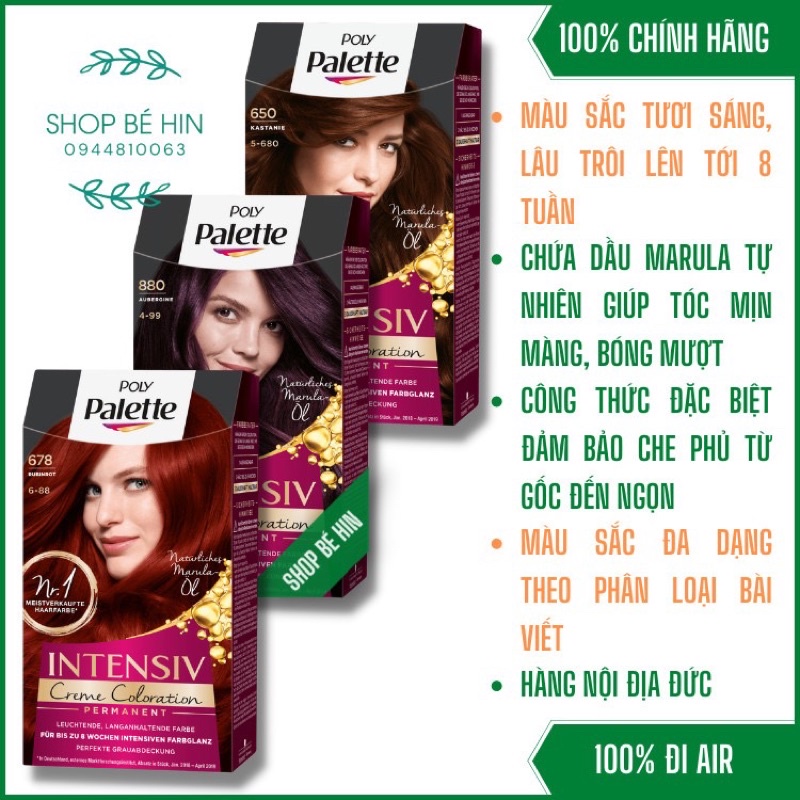 (Nhiều màu) Thuốc nhuộm tóc Poly Palette Đức lên màu chuẩn, bền màu lâu trôi, Cam kết hàng chính hãng