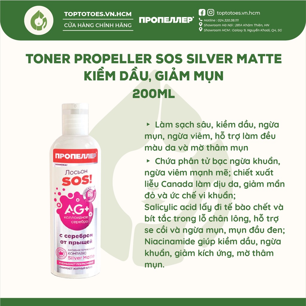 Toner Propeller SOS Silver Matte kiềm dầu, giảm mụn