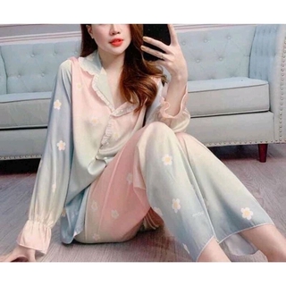 Bộ Pijama lụa satin họa tiết cộc, dài