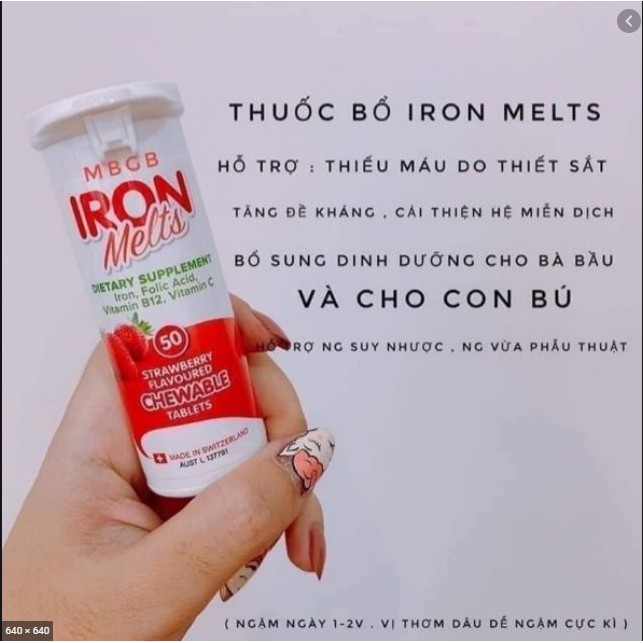 Sắt ngậm Iron Melts vị dâu 50 viên - Úc