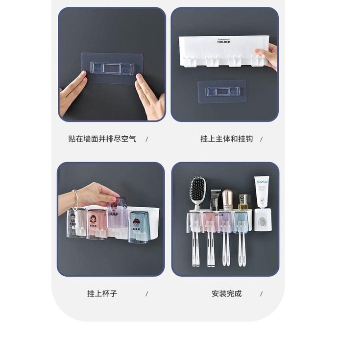 [Giá Sỉ] Kệ để bàn chải nhả kem đánh răng tự động thông minh giá treo 4 cốc để đồ dán tường dùng cho nhà tắm -giatottaik