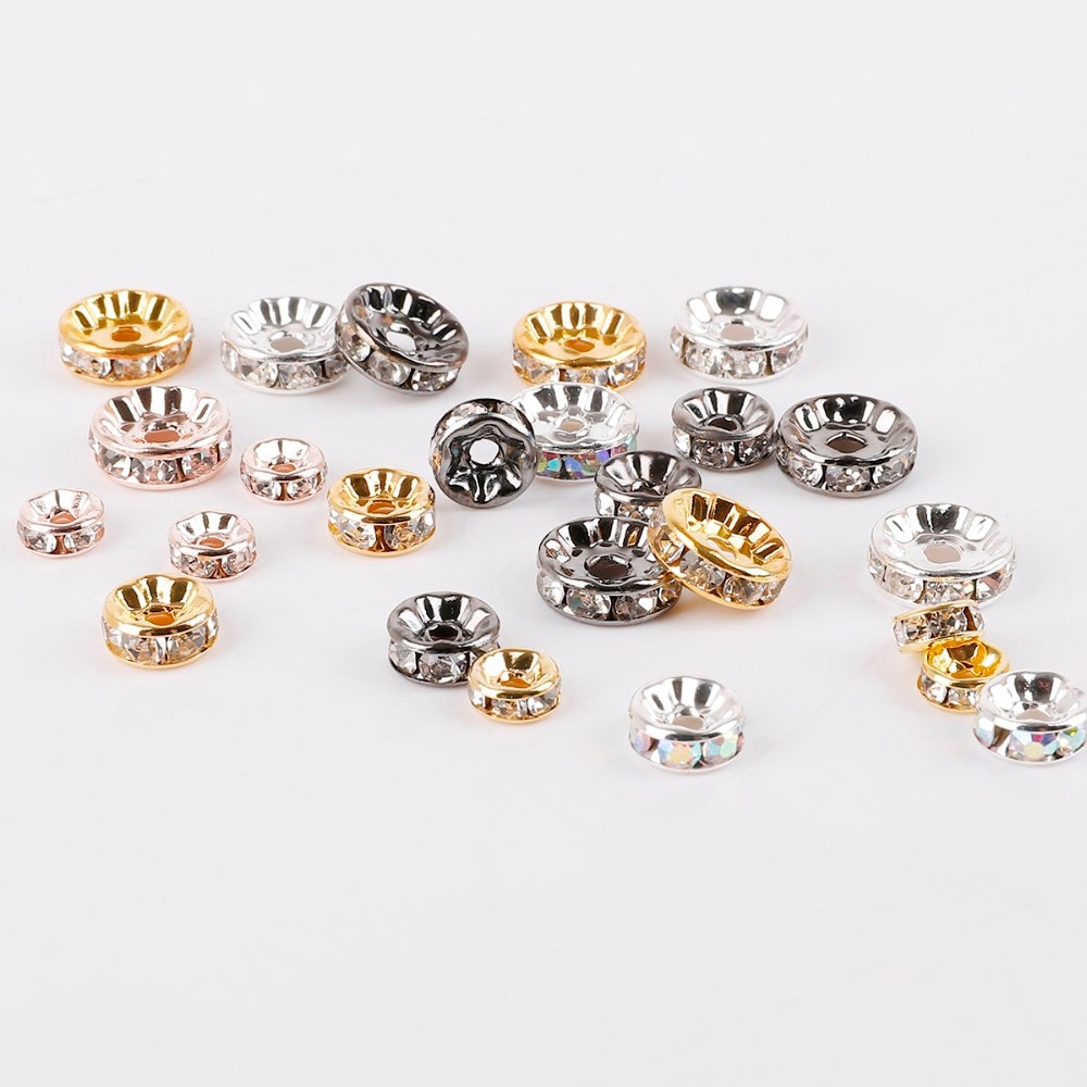 Hạt đá thạch pha lê kim loại bằng sắt đồng dùng làm vòng cổ/ vòng tay 4mm/6mm/8mm/10mm