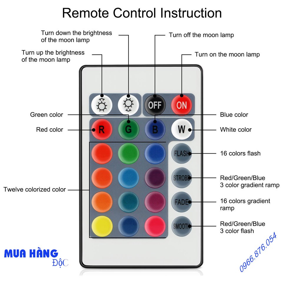 Đèn Ngủ  💡💡💡  Đèn Mặt Trăng 3D Led 16 Màu  Điều Khiển Từ Xa Full Size