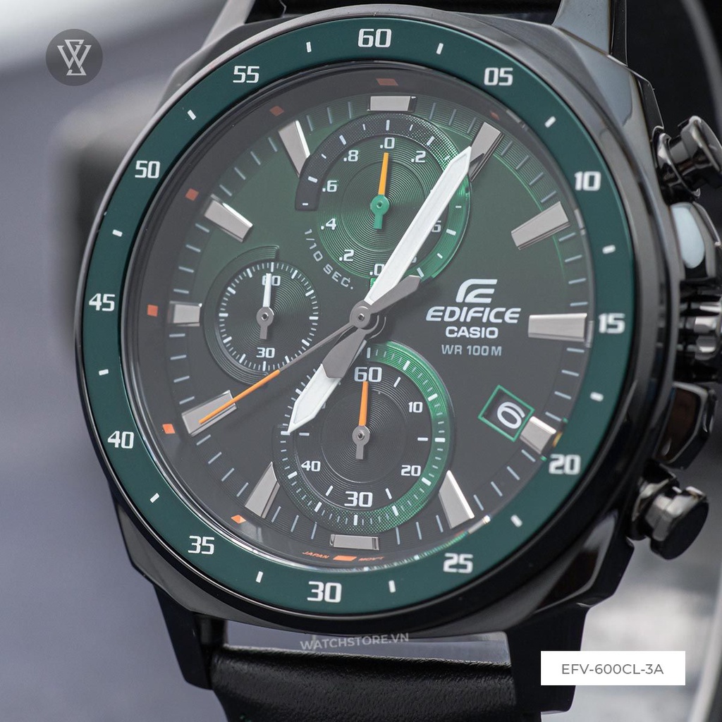Đồng Hồ Quartz Nam Casio WATCHSTORE Edifice EFV-600CL-3AVUDF Thiết Kế Mặt Kính Khoáng 43.8mm, Dây Da Cao Cấp