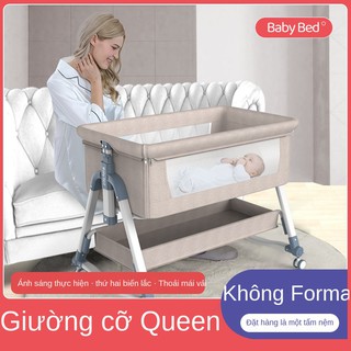 Giường cũi di động có thể gập lại có thể điều chỉnh độ cao ghép nối giường lớn giường nôi em bé giường bb chống tràn sữa