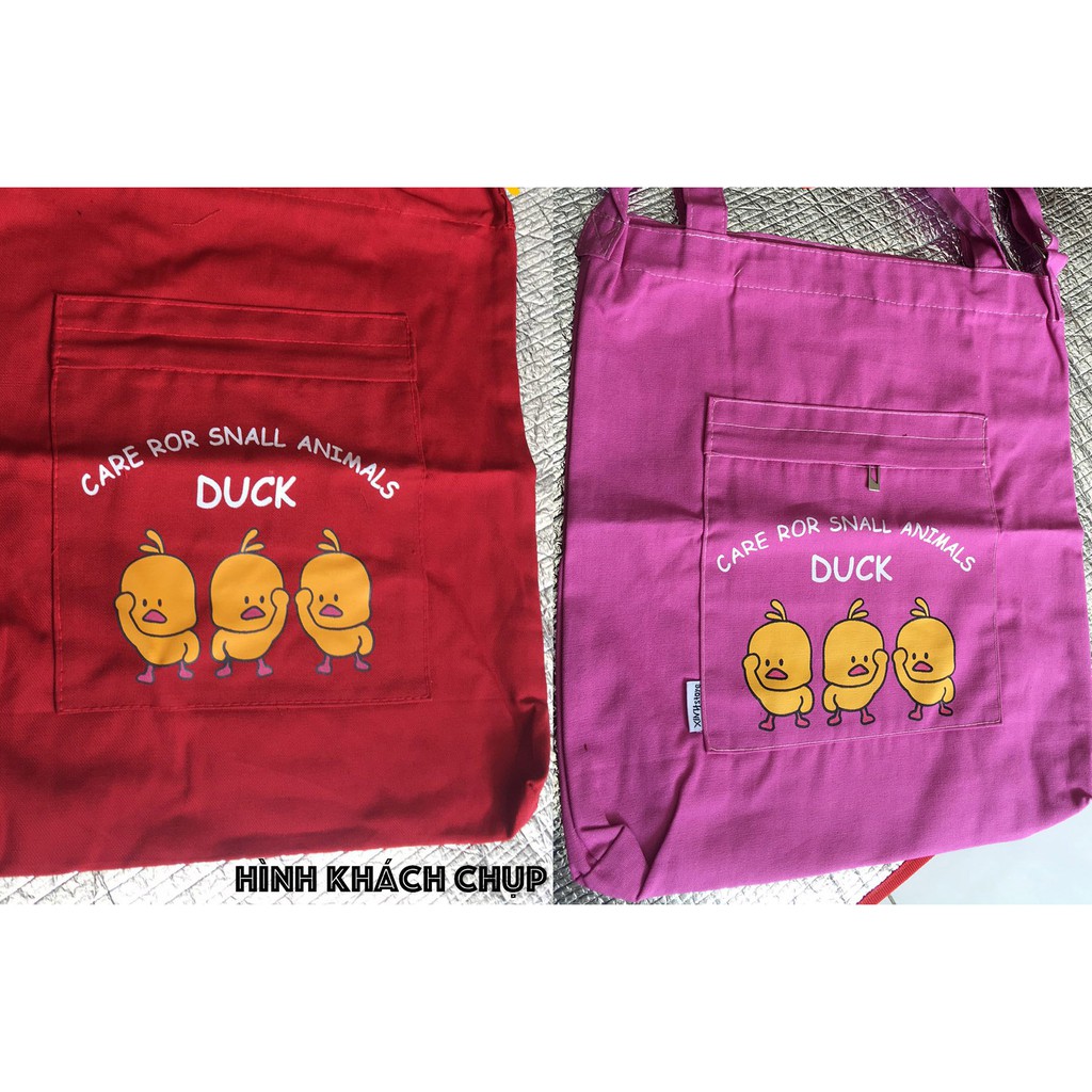 [Hình Thật] Túi Vải Tote Đeo Chéo 3 Em Vịt Cute