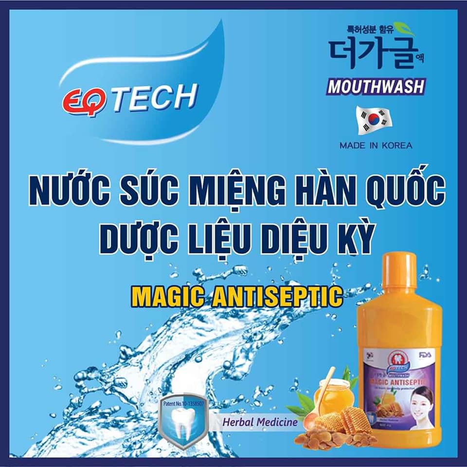 Nước súc miệng dược Liệu EQ Tech Hàn Quốc 600ml đánh bay mảng bám cho hơi thở thơm tho dùng cho cả phụ nữ và trẻ em