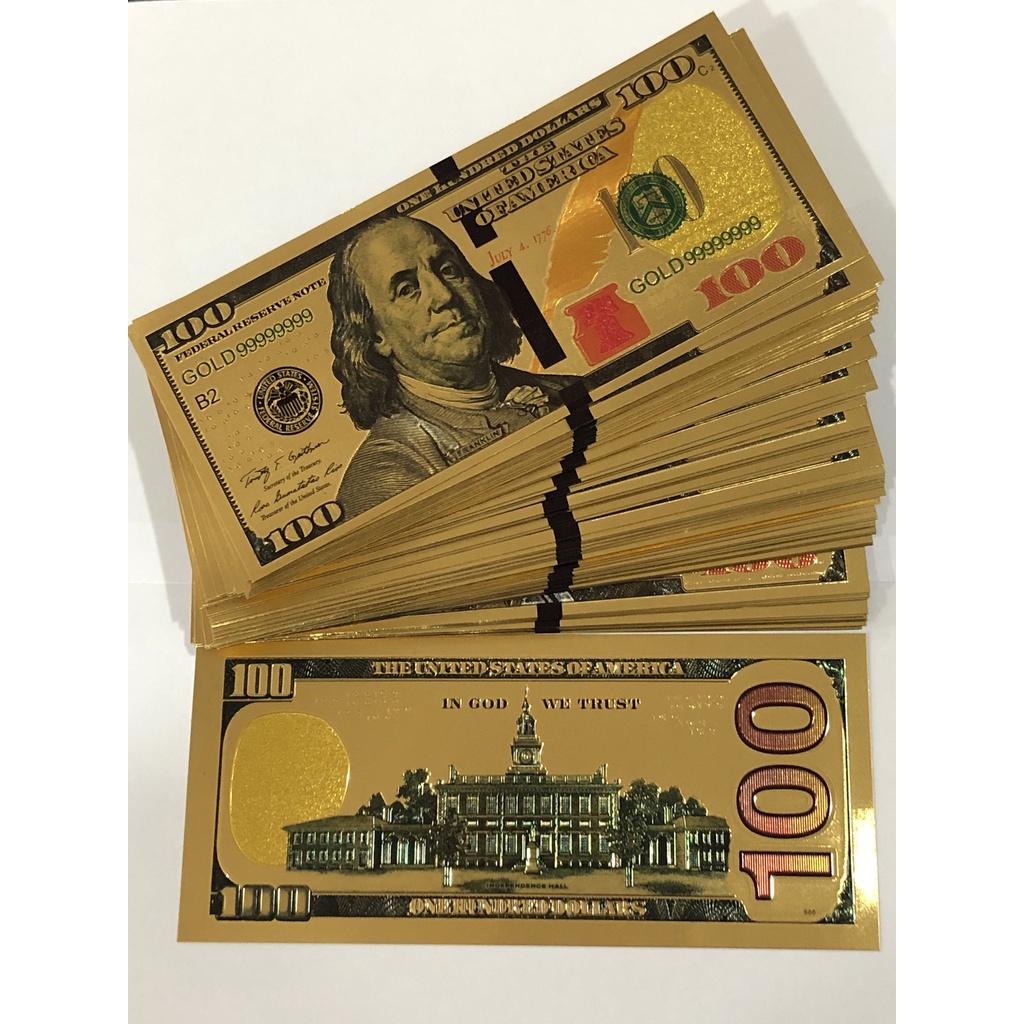 BỘ 7 TỜ Lá vàng 100 USD Mẫu Mới Lì Xì Tết Cực Ý Nghĩa