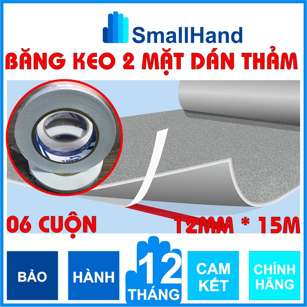 [ 06 cuộn ] Băng keo dán thảm trải sàn kích thước 12mm x 15M – Không để lại keo trên bề mặt sàn nhà và thảm