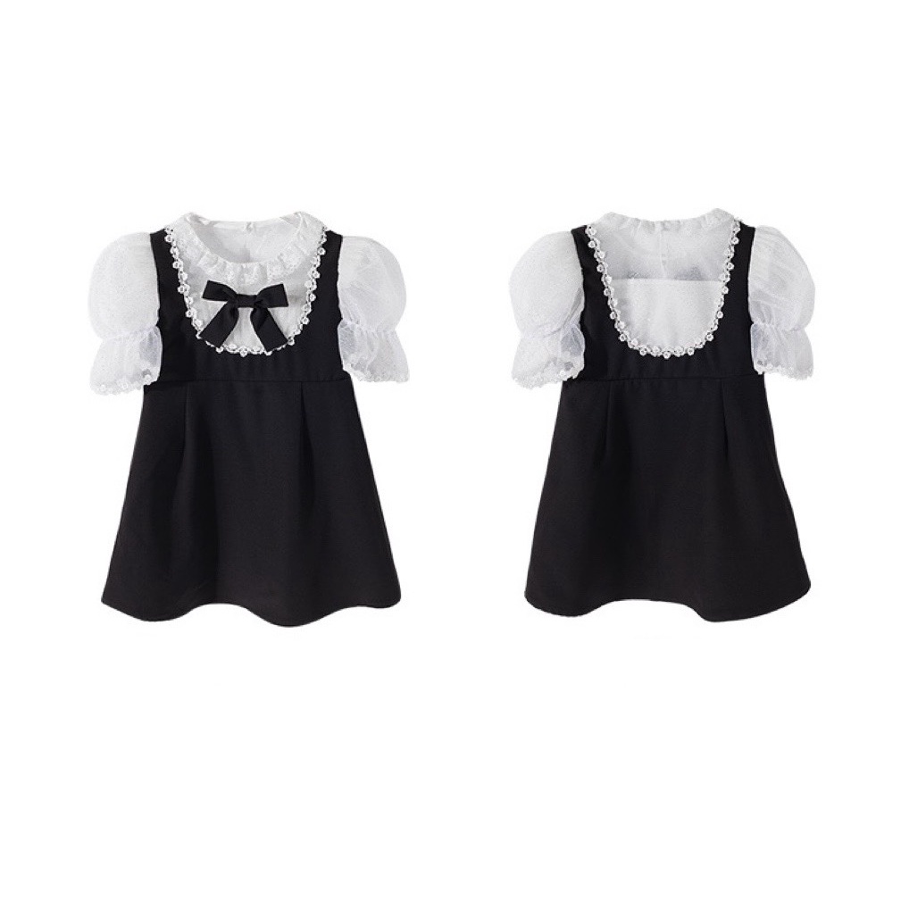 Váy bé gái, váy umi tay ren trắng bồng cổ nơ siêu xinh cho bé